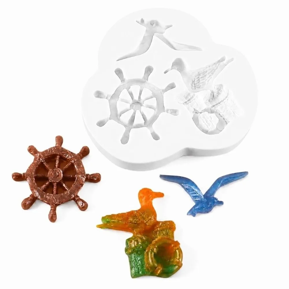 4PCS Durable Silicone Fondant Mold Nautical Theme Non Stick Nautical Cake Mold White Cupcake Topper Mold Cupcake Decoration