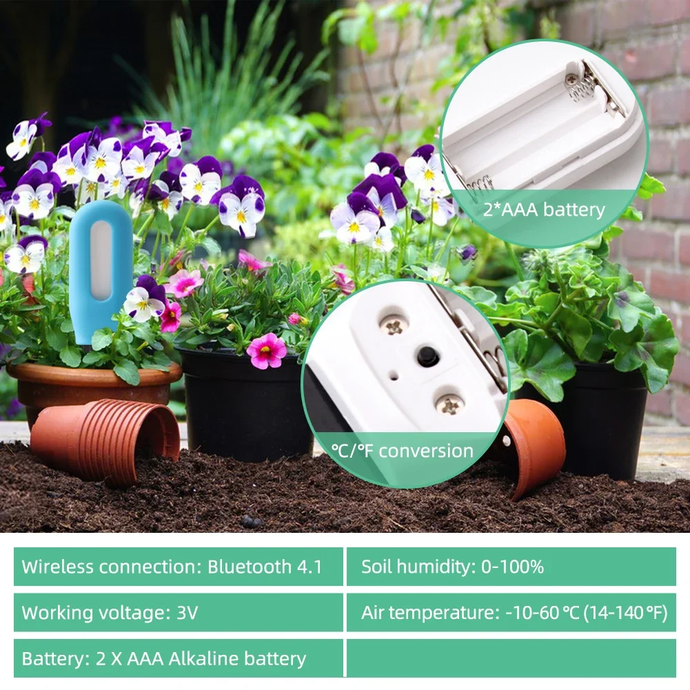 Tuya 2In1 Bluetooth Soil Tester Moisture Temperature Humidity Sensor Wireless Earth Hygrometer for Planting Garden Potted Lawn