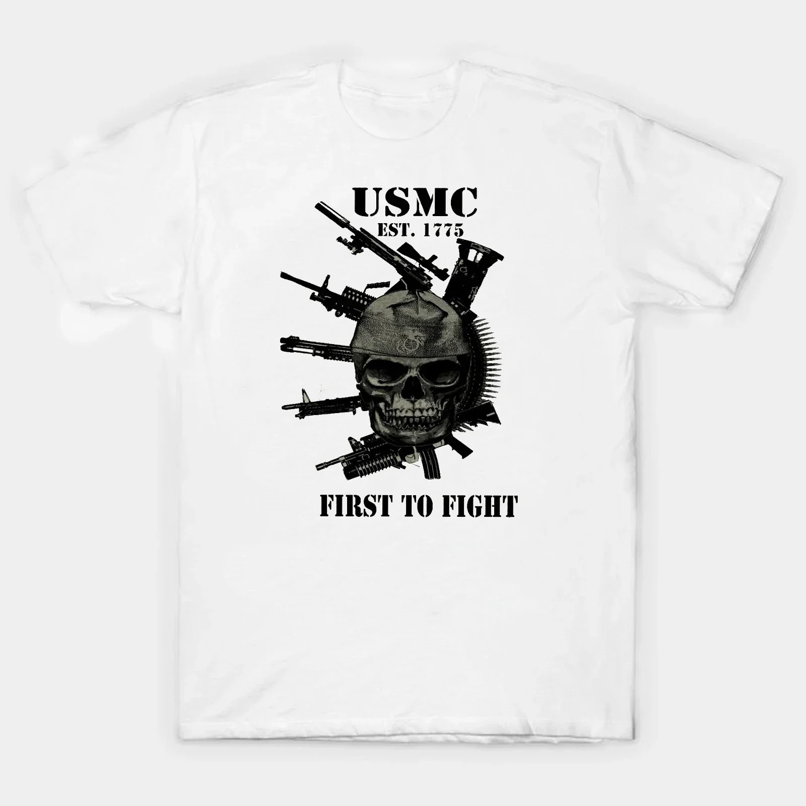 First To Fight. Semper Fidelis US Marines Corps Veteran T-Shirt 100% Cotton O-Neck Short Sleeve Casual Mens T-shirt Size S-3XL