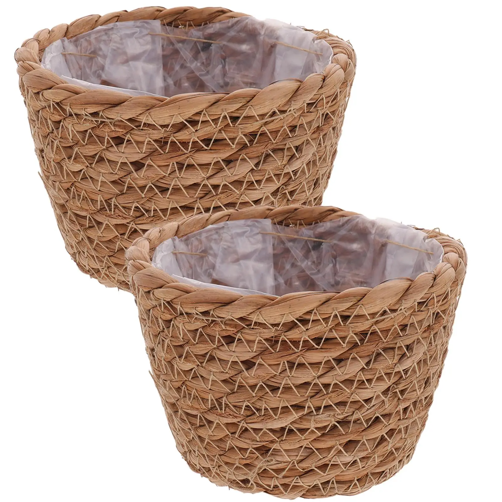 

2pcs Green Pots Woven Rustic Flower Planter Baskets 13cm Rustic Flower Pot Decor Storage Container