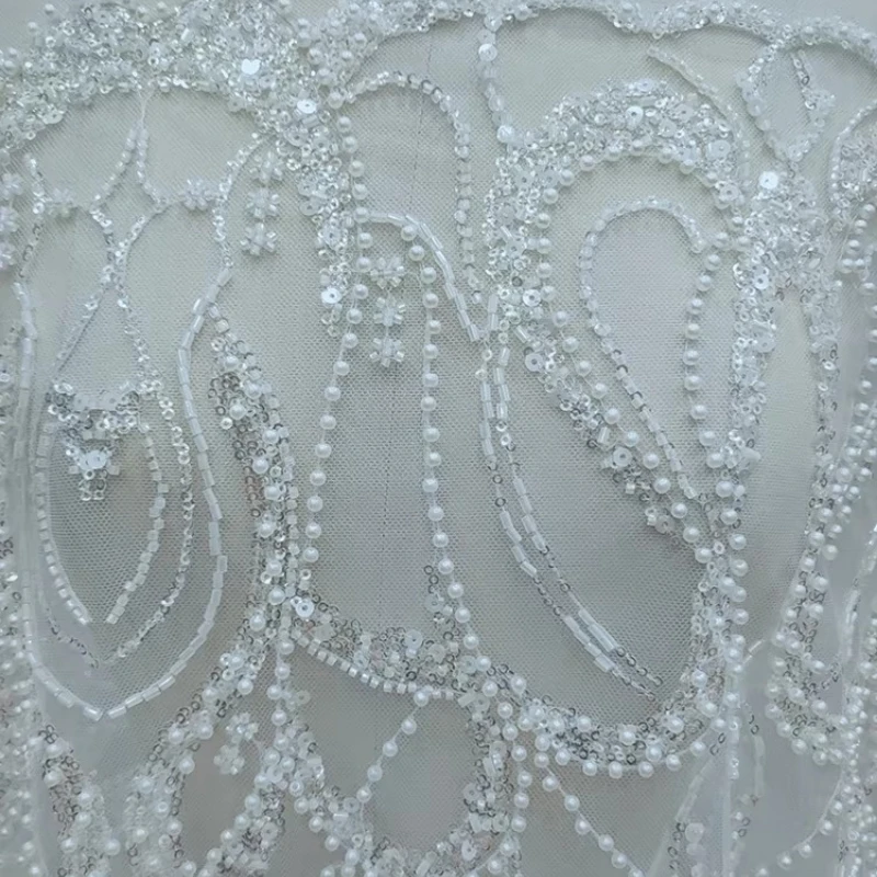 

Beaded Sequin Embroidered Lace Mesh Fabric for DIY Sewing Wedding Dress Garment Accessories Clothing Fashion Material Cloth