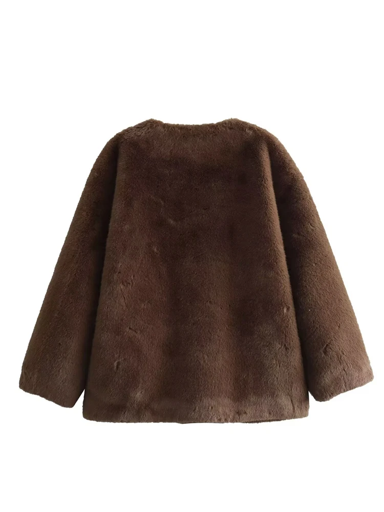 Slimming Faux  Velvet Coat with Belt Waist Cinching ort Outerwear for Women Commute Sle Loose Fit Long Sve V-Ne