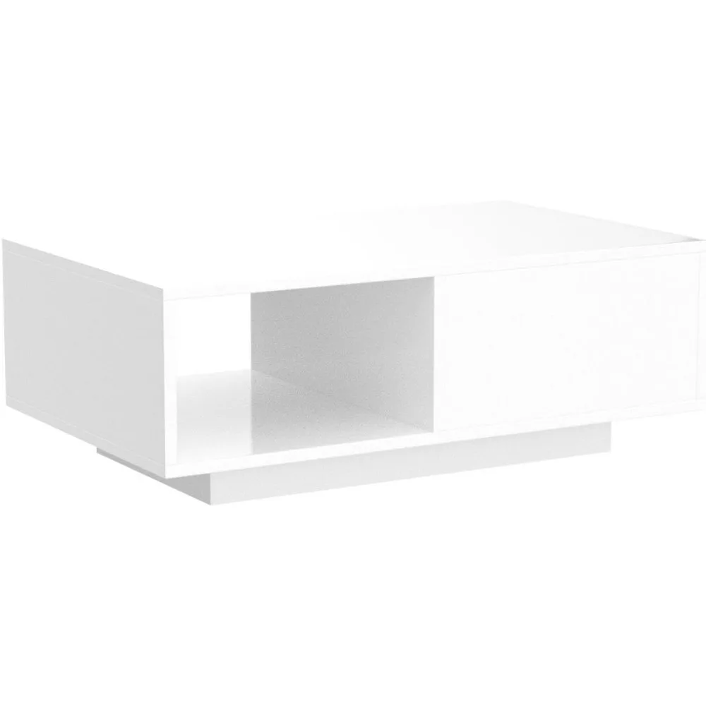 Modern white LED coffee table with drawers and 16 color LED lights, rectangular living room sofa table