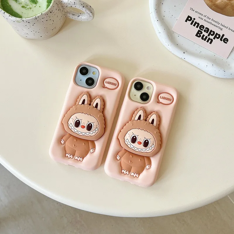 Kawaii Labubu Phone Case Holder Anti Slip Anti Fall Protective Cover Cute Cartoon Suitable For Iphone15promax Iphone13pro 14pro image 3