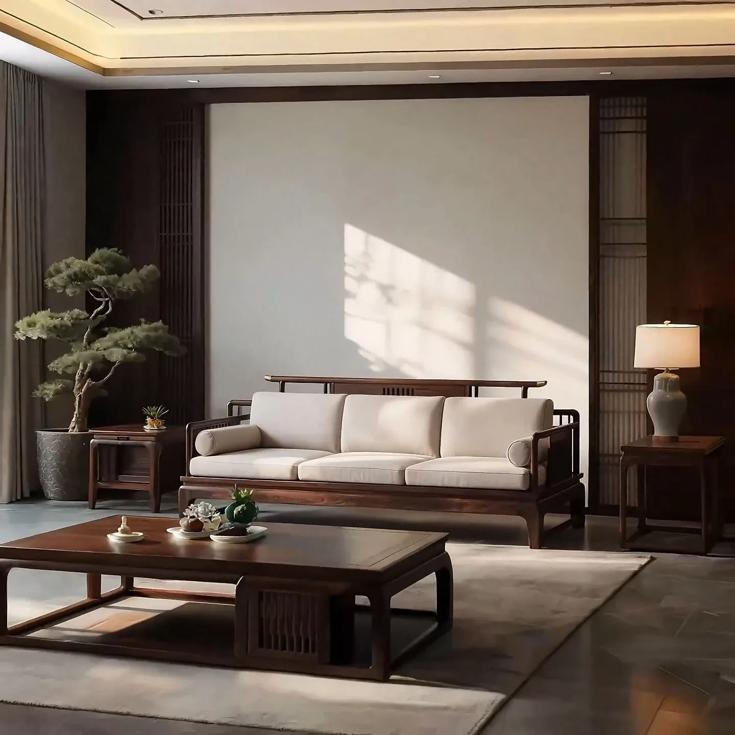 

ZQ Настраиваемая мебель Новый китайский диван из массива дерева черного ореха для гостиной Простая вилла (196ات управляálه nke Voiين Угловой Дива