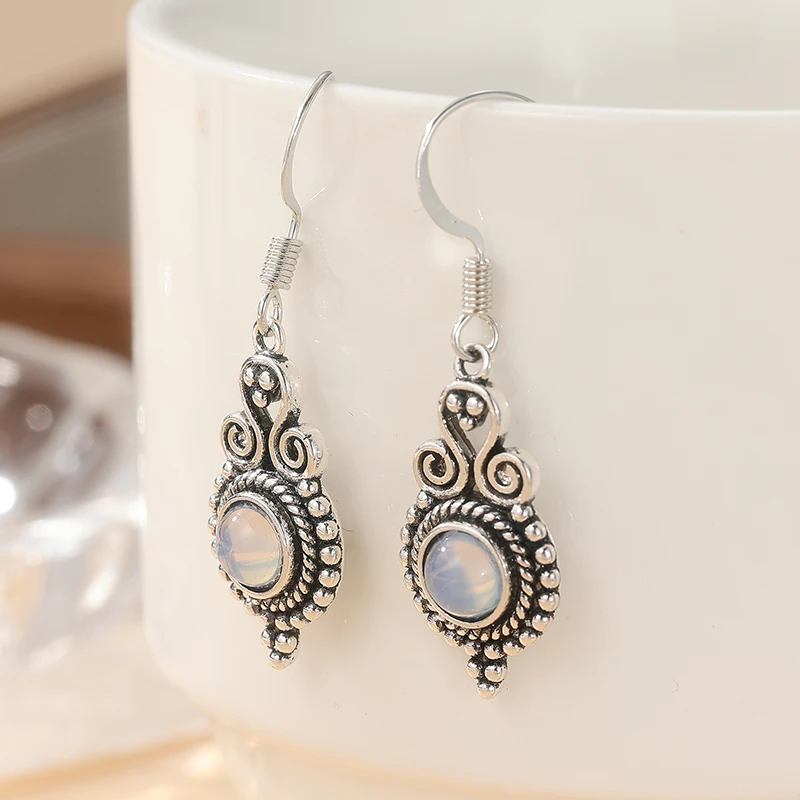 Synthetischer Mondstein-Tropfenohrring für Frauen, feiner Edelstein, Vintage-Anhänger-Ohrringe, eleganter Schmuck, Geschenke