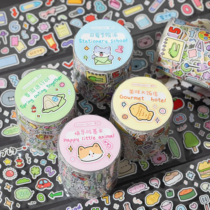 50mm*2m/Roll INS Cute Cartoon Animal Masking Guka Tape Student Kawaii Stationery Decoration Stickers Adhesive Scrapbooks