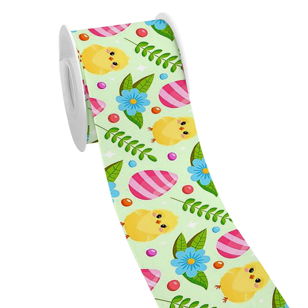 Spring Easter Day Chick Rabbit Cartoon Printed Grosgrain Ribbon for Cheer Bows DIY Girl Headwear Hair Bows Satin Ribbon