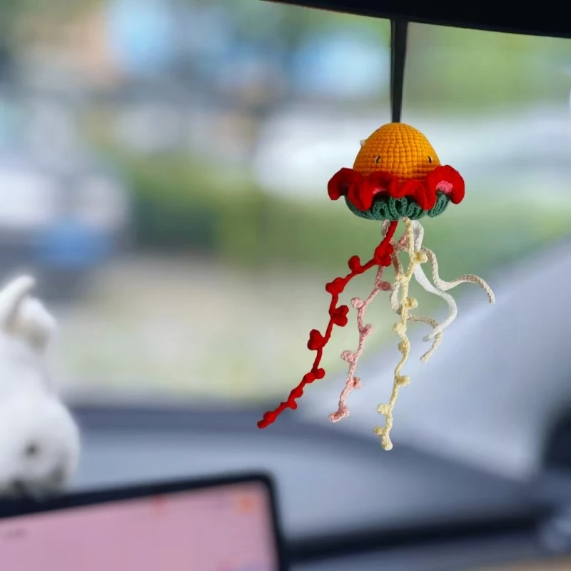

Crochet Rainbow Jellyfish Pendant for Car Interior Rearview Mirror,Car Hanging Knitted Jellyfish Charm Ornament Accessories Gift