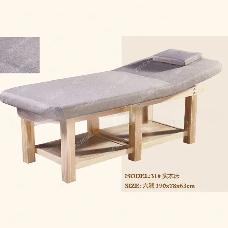 Massage Couch Gray Solid Wood Legs Massage Body Nursing Tattoo Embroidery Ear Cleaning Facial Bed for Beauty Salons