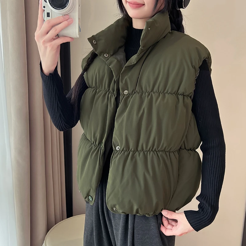 

New Short Cotton Padded Vest Jackets Autumn Winter Loose Coats Single Breasted Stand Collar Casual Student Women's Waistcoat Top