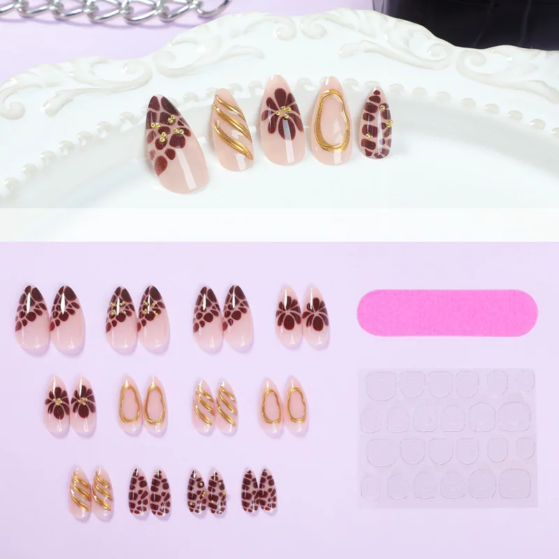 Handmade Wear Nails Pure Handmade Drop Glue Transfer Printing Nail Art Gold Powder Wear Fake Nails