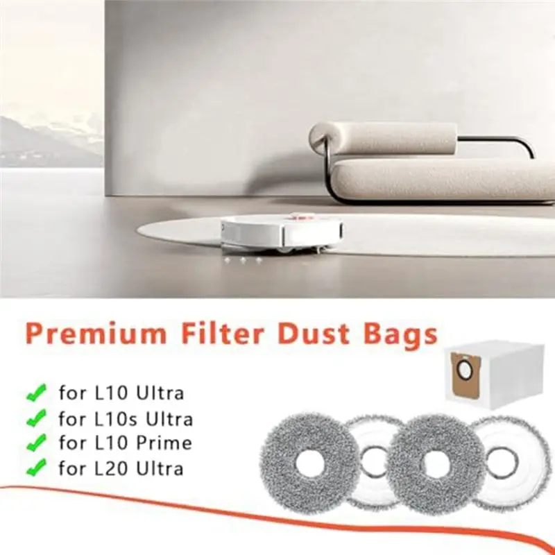 AEE4-Dust Bag Mop Cloths For Dreame L10S Ultra L10 Ultra L10 Prime L20 Ultra, 6 Vacuum Cleaner Bags Wet Mop Pads