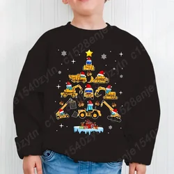 Christmas Excavator Truck Tree Print Boy's Sweatshirt, Kids Casual Long Sleeve Crew Neck Breathable Comfy Christmas Pullovers