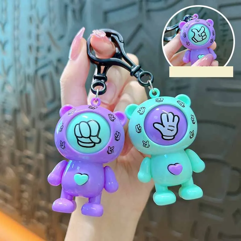 New Cute Guessing Bear Keychain Pendant Creative Fun Press Change Pattern Rock-paper-scissors Toy Pendant Stress Relief Toys