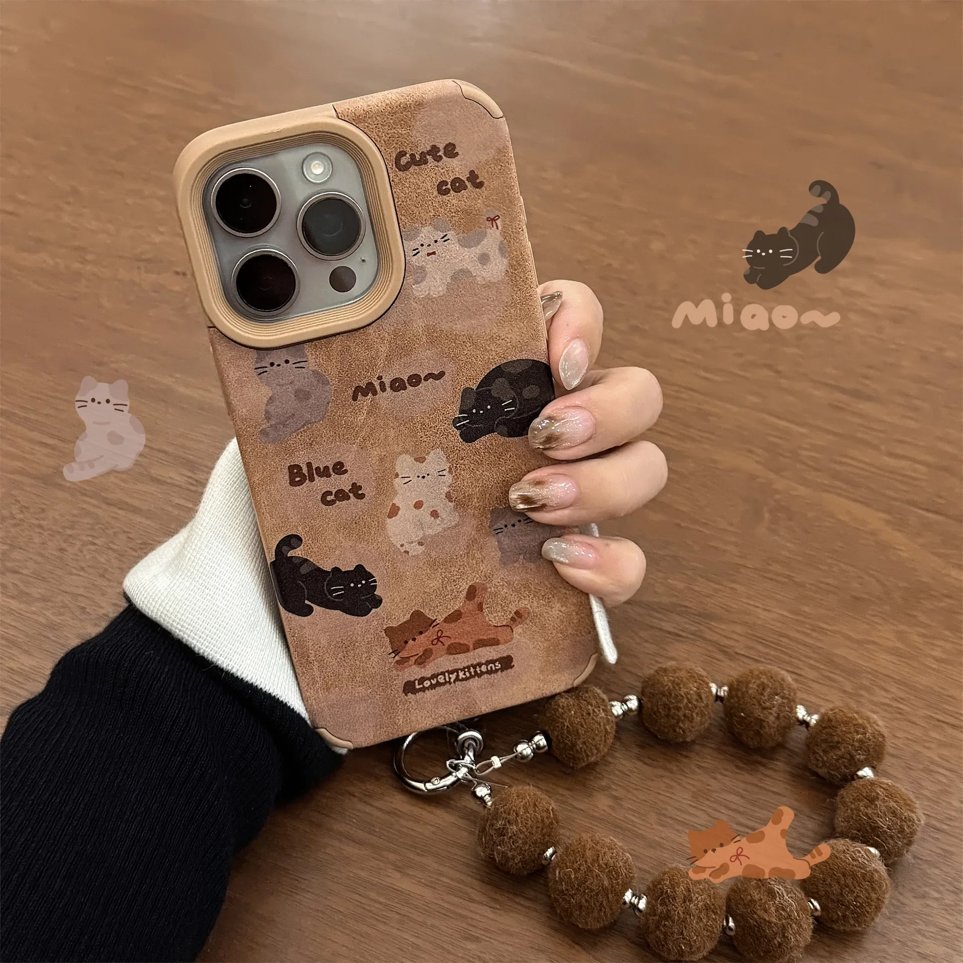 Winter tabby cat black cat naughty kitten leather Phone case For iPhone 16 15 14 13 12 11 Pro Max Case Cute Luxury Cartoon Cover