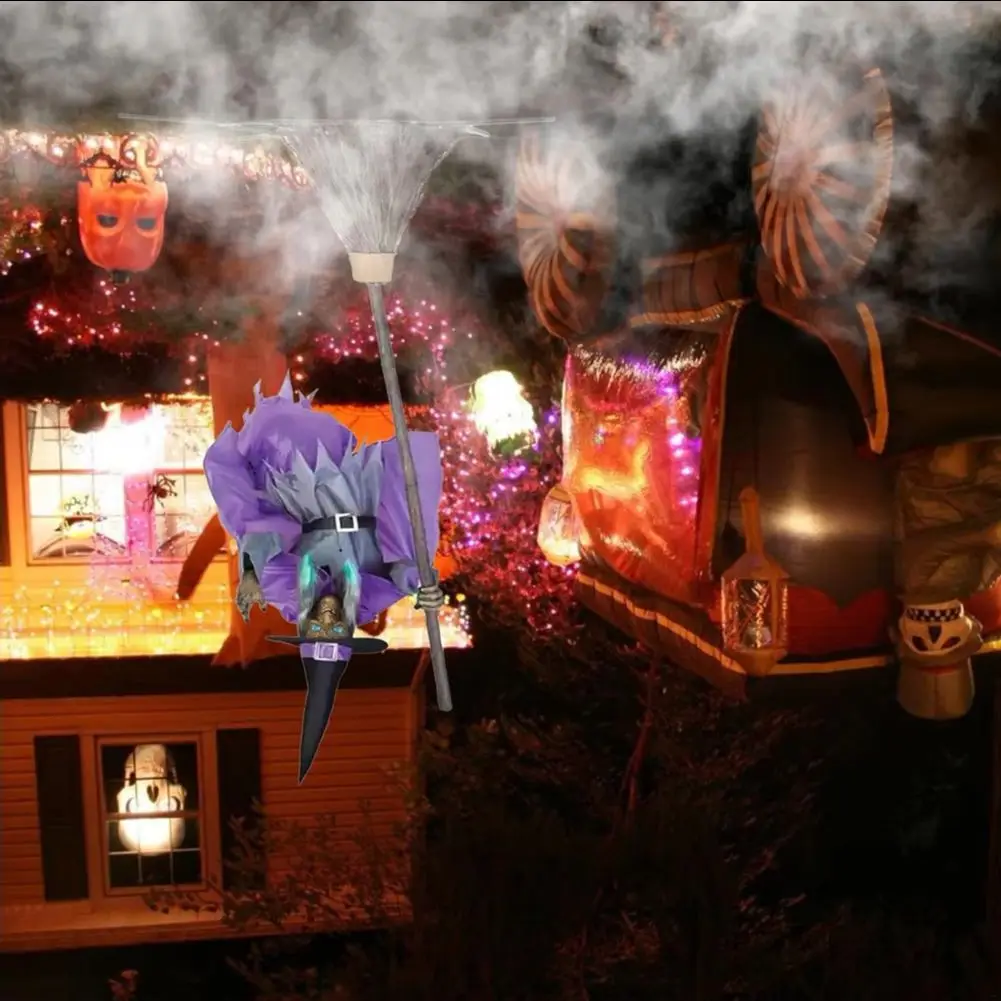 

Halloween Props with Terrifying Sounds and Lights Fun Costumes Flying Scary Witch Broom Wizard Decor for Garden Yard Lawn Indoor