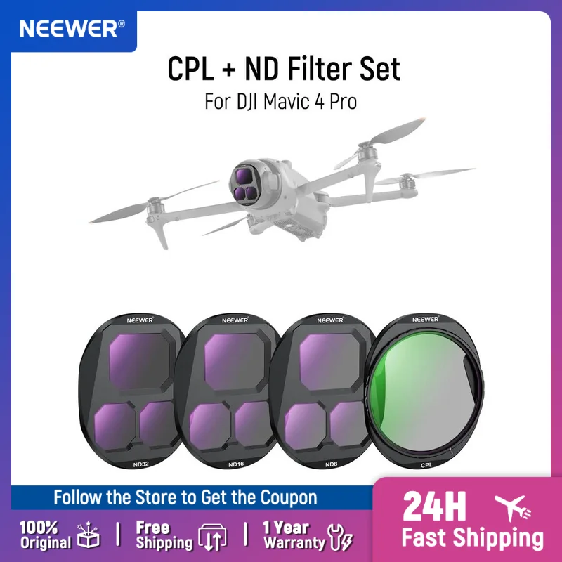 

NEEWER CPL + ND Filter Set for DJI Mavic 4 Pro (4 Pack) Screw On Circular Polarizing ND8 ND16 ND32 with Magnetic Storage Case