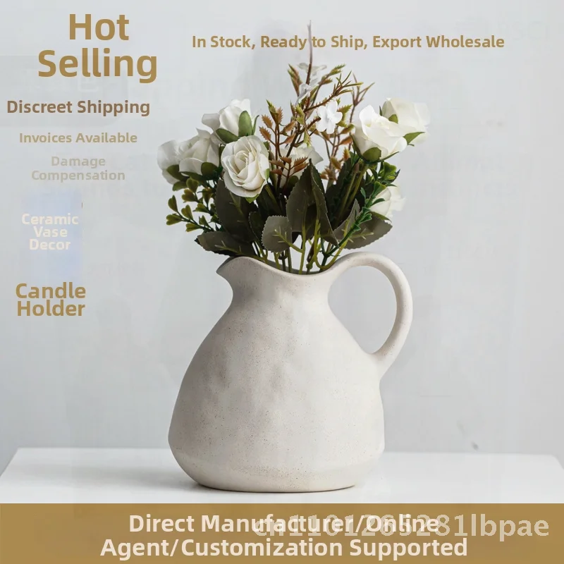 

Modern Minimalist Unglazed Vintage Ceramic Vase Cross-Border Ins-Style Home Flower Pot Ornament Popular Item