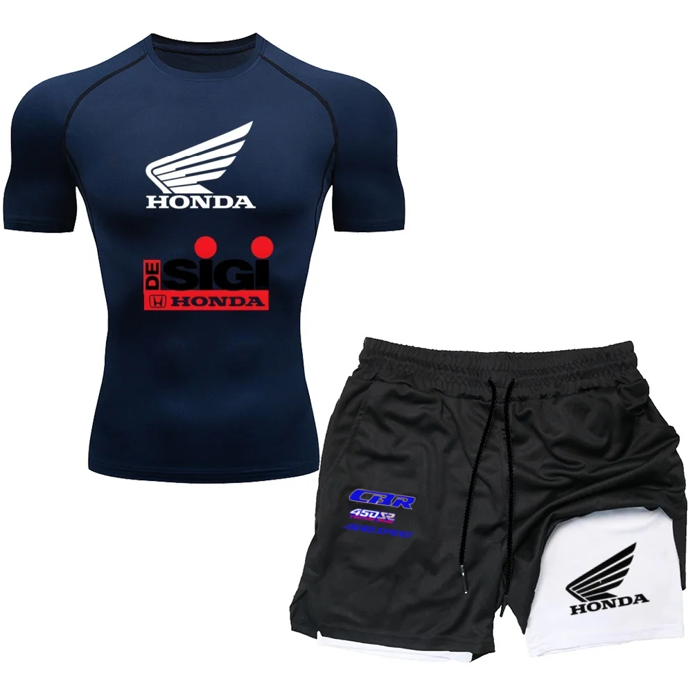 

N men's 2PCS Quick Drying Tight Fitting Breathable Short Sleeved T-Shirt And Shorts, Short Sleeved Shorts Set Suitable For Runni