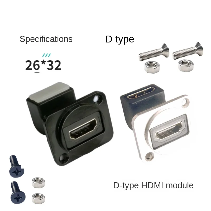 Kolano typu D HDMI 90 stopni proste dokowanie, ze śrubą panel do mocowania złącze adaptera, czarne, srebrne, z uszami