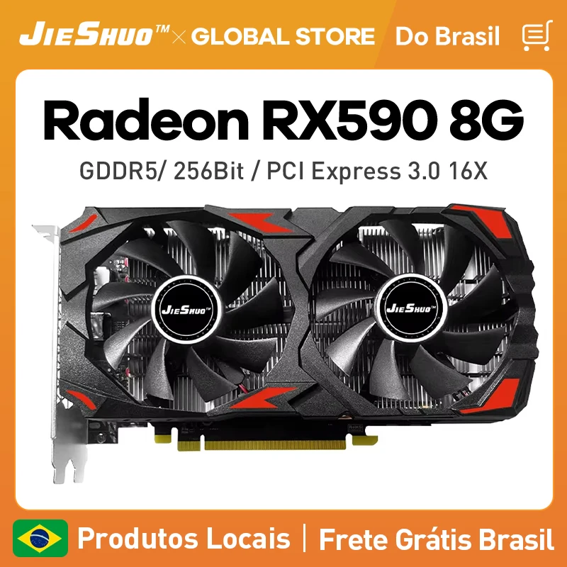 JIESHUO الأصلي Radeon RX580 8GB بطاقة الرسومات 256Bit 2048SP GDDR5 الذاكرة بطاقة ألعاب الفيديو PCIE3.0x16 DVI DP لسطح المكتب