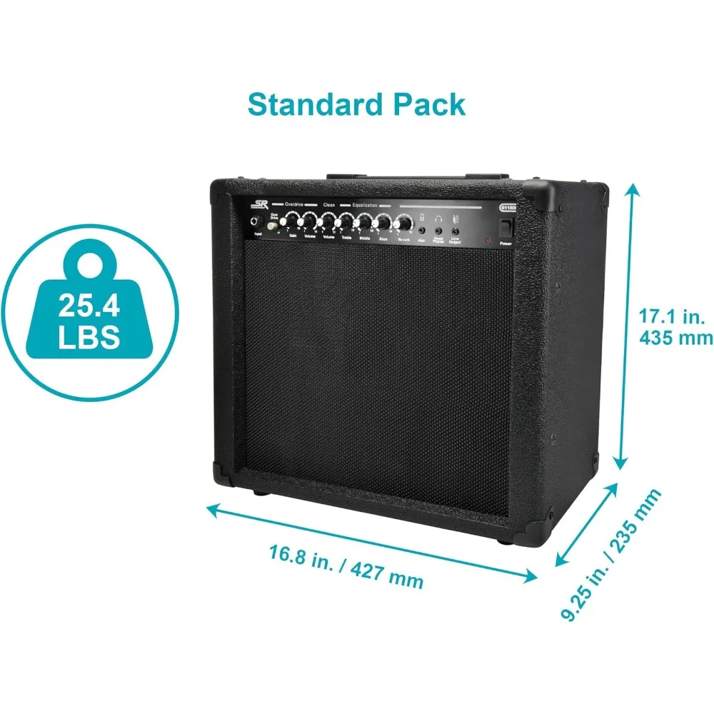 1x10 Guitar Combo Amplifier Black, 40-Watt, Spring Reverb, 10-Inch 4-Ohm Speaker, High & Low Inputs, Headphone Output Stage