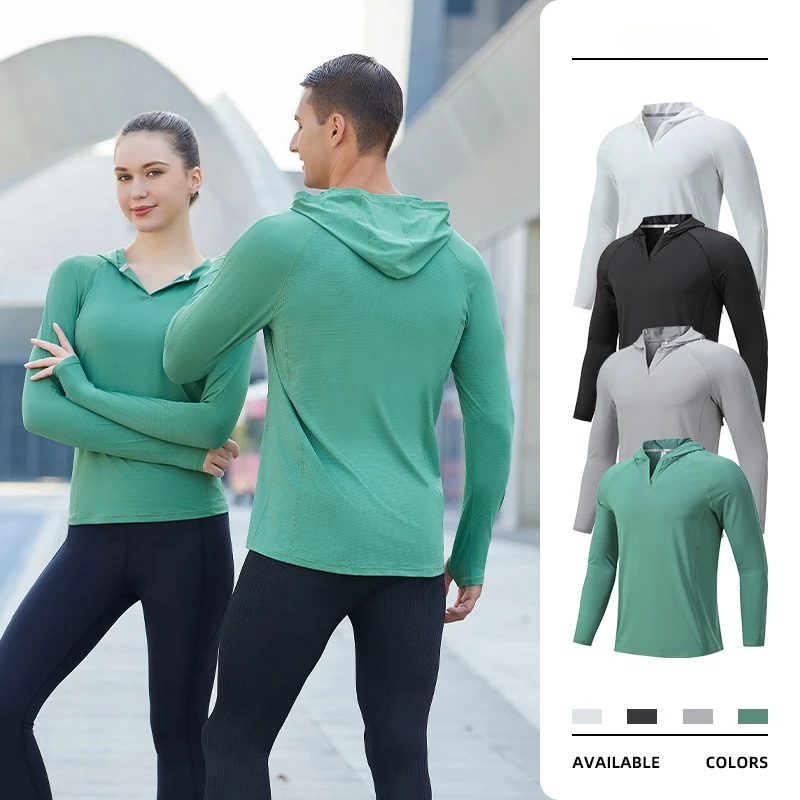 

Casual Running Long Sleeve Hooded Outdoor T-Shirt Fitness Training Quick-Drying Top jackets men clothing