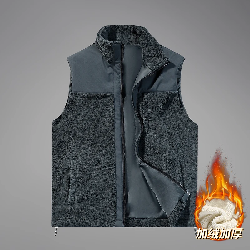 Winter lamb wool cardigan fashionable vest loose casual soft comfortable thick vest warm trendy jacket group customization