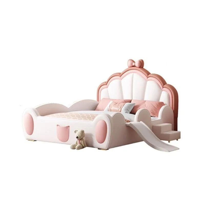 Pink bow creative bed guardrail slide bed soft bag bed