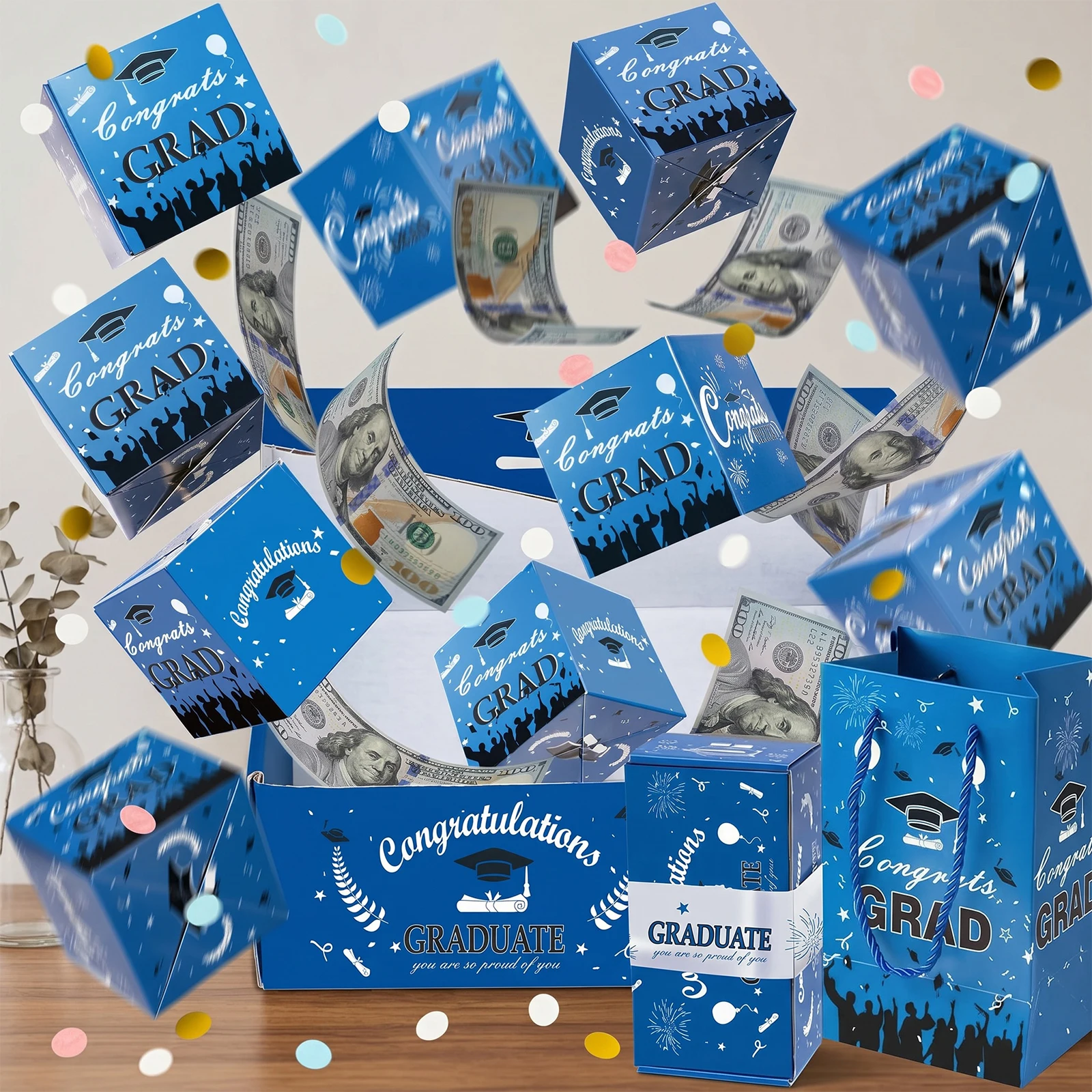 Graduation Surprise Explosion Gift Box with Confetti Creative Memorable Present Case Multifunctional for Women/Men/Girls/Boys