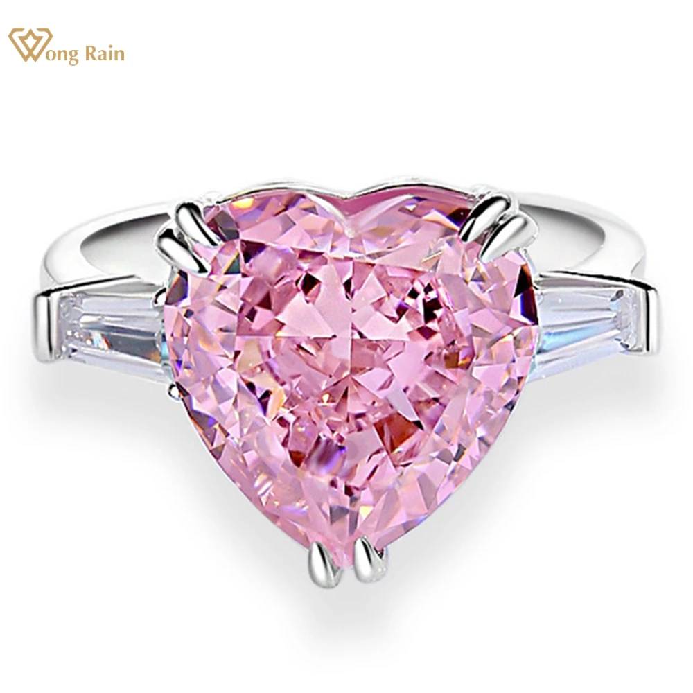 

Wong Rain Luxury 100% 925 Sterling Silver 12*12 MM Heart Lab Pink Sapphire Gemstone Wedding Engagement Ring for Women Jewelry