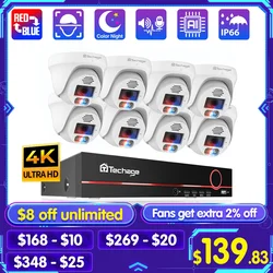 Techage H.265 8CH 4K 5MP POE Security Camera System 8MP Face Detect Dome Indoor Two Way Audio Color Night Video Surveillance Kit