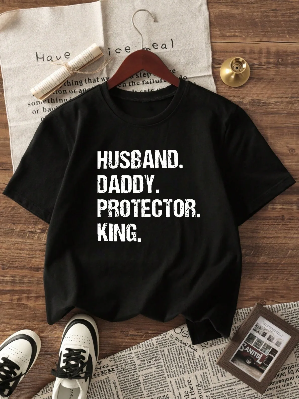 Men's Casual Round Neck Short Sleeve Slogan Letter Print Summer Suitable for Street Holidays Sports Short Sleeved T-shirt