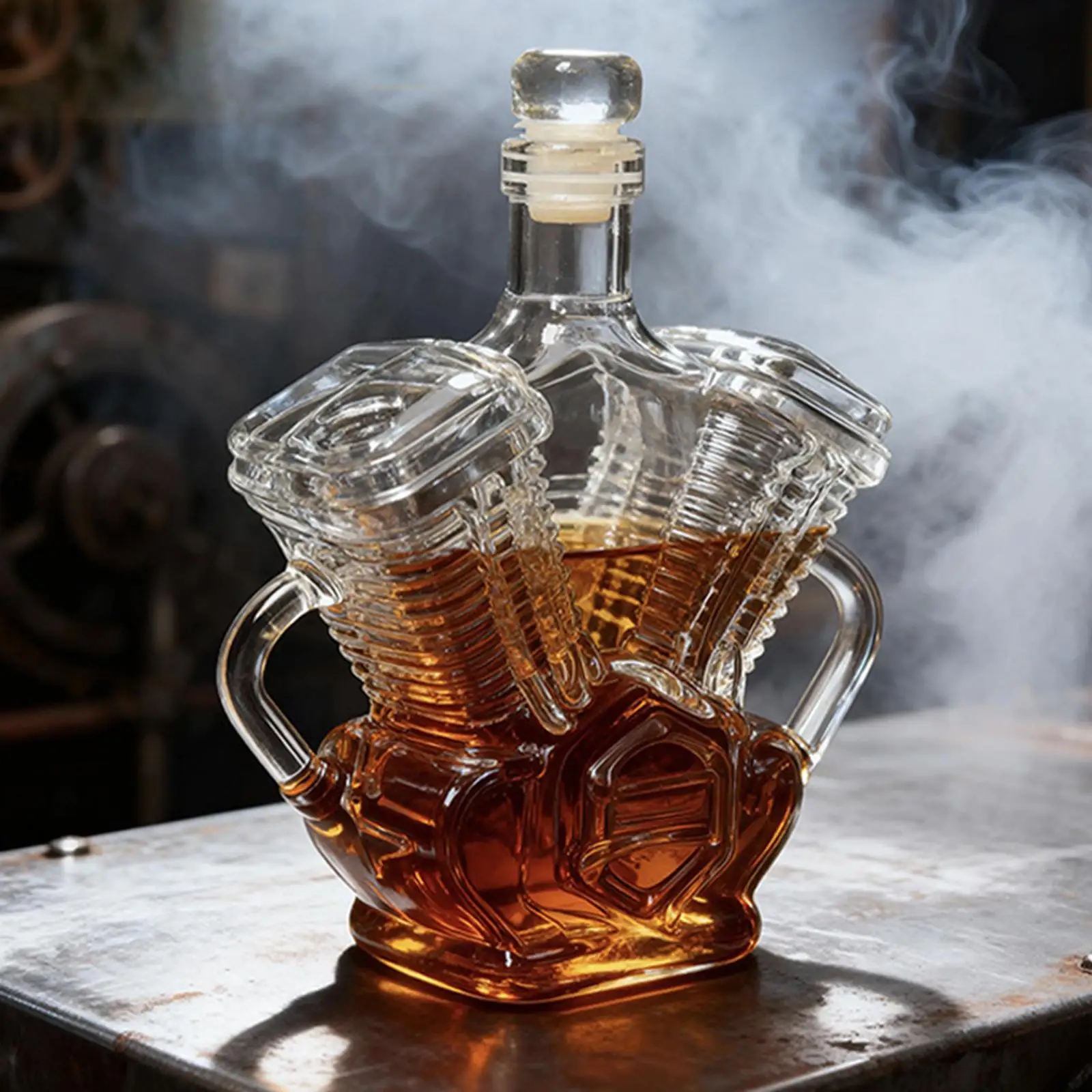 Transparent Glass Whiskey Decanter V8 Engine Shape Wine Bottle Accessory with Stopper for Kitchen Home Decoration