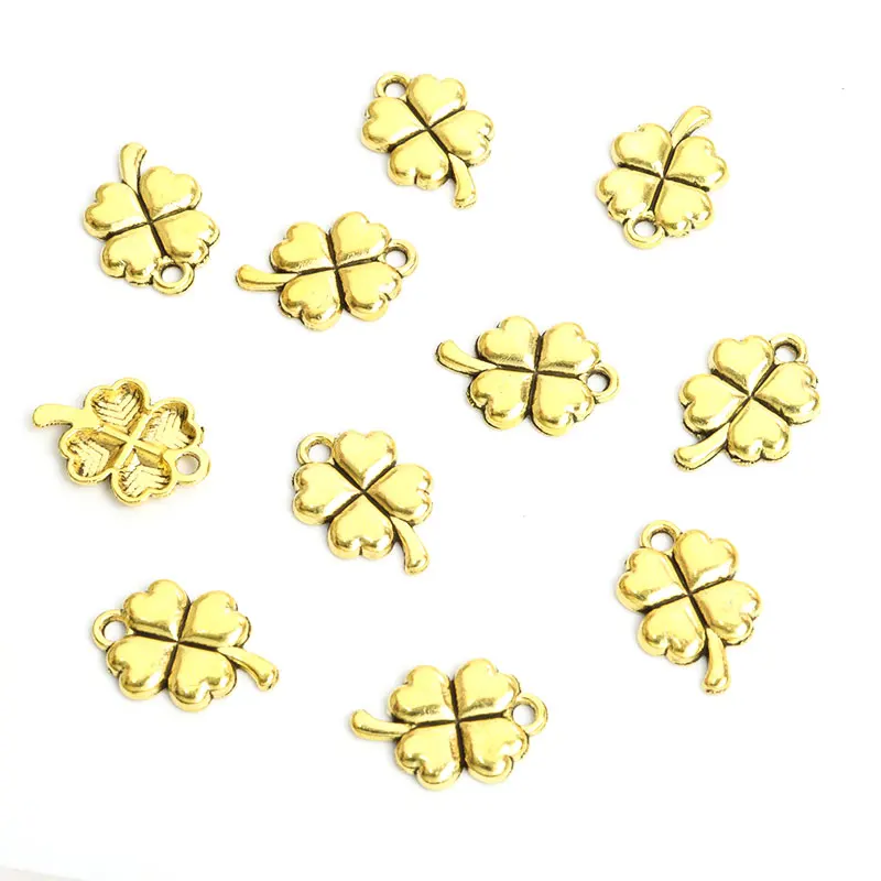 50pcs Lucky Four Leaf Clover Charm Antique Gold/Silver Color Alloy Pendant Jewelry DIY Making Necklace Handmade Gift Accessories