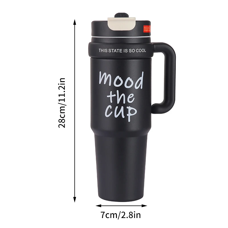 1000ml Insulated Bottle Portable Coffee Mug Large Capacity Vacuum Flask With Handle & Straw Thermal Water Cup For Cycling Sports