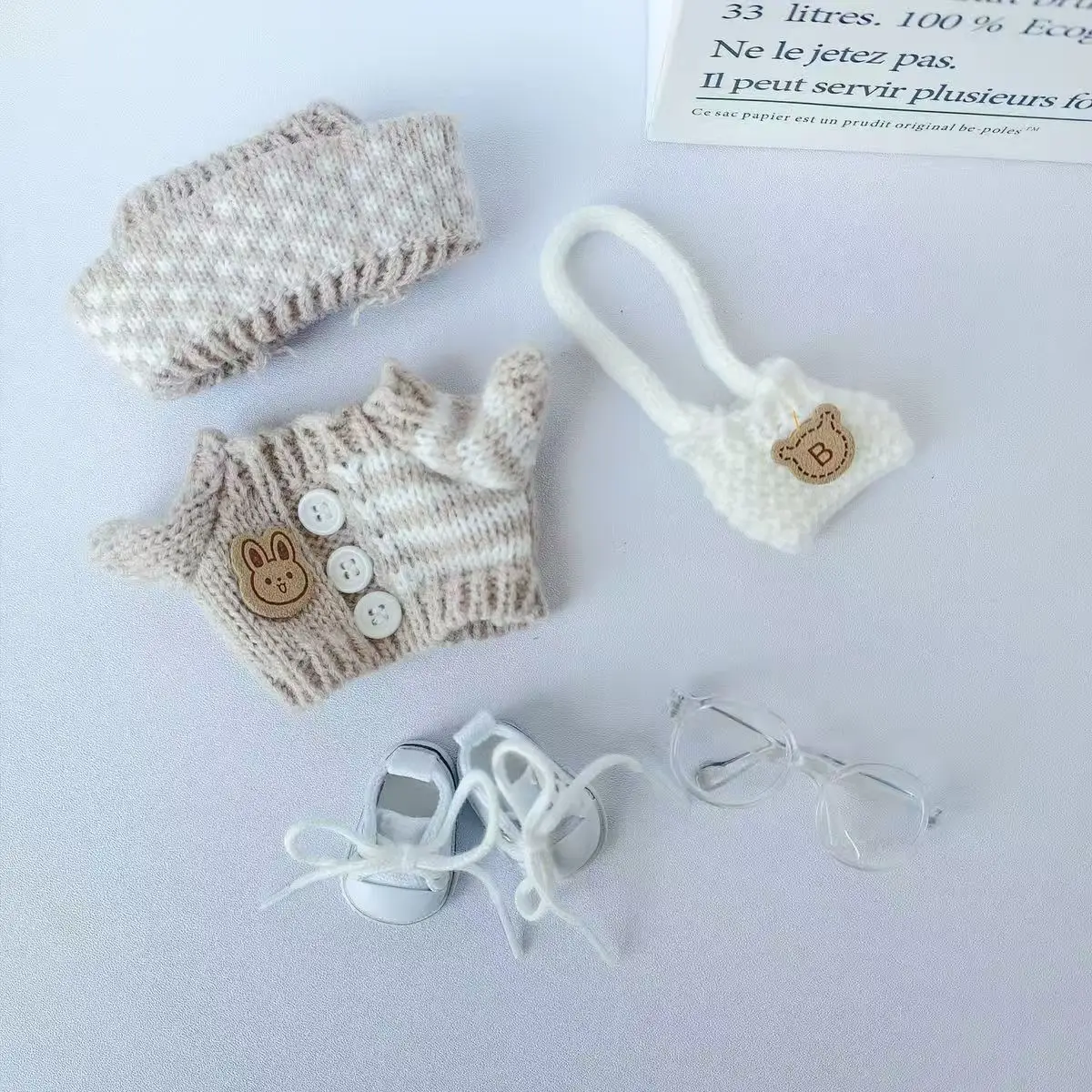 

For Labubu Mini Doll Clothes Outfit Accessories for Korea Kpop Labubu Idol V1 V2 Striped Sweater Overalls Glasses Hat Clothing