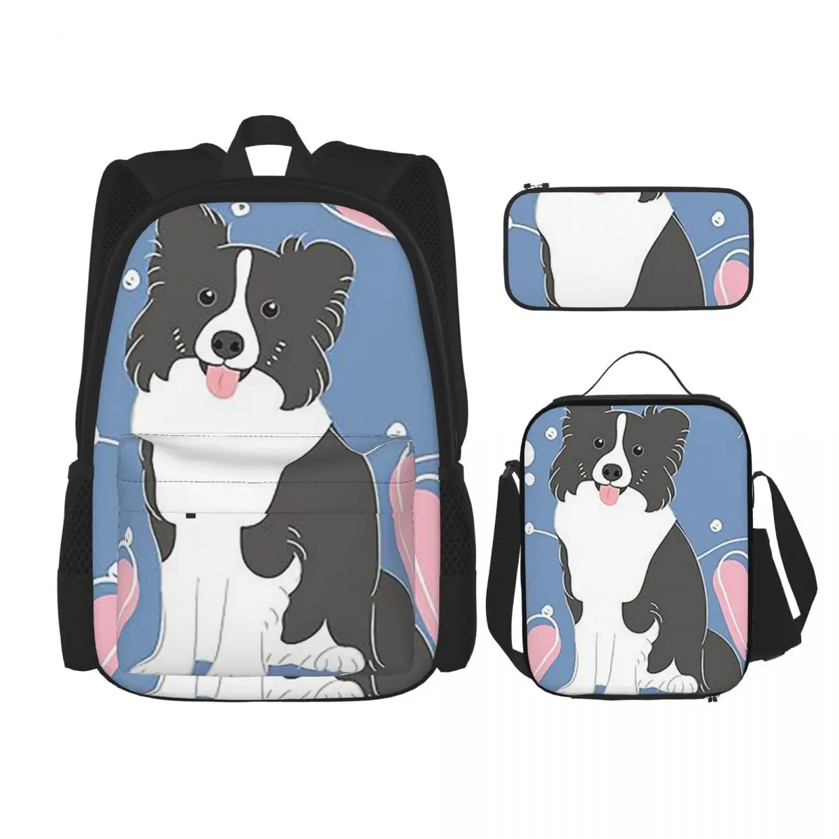 

LOVE Border Collie, черно-белые 3 рюкзака, сумка для книг для мальчиков и девочек, школьные сумки, детский рюкзак, сумка для обеда, сумка для ручек, набор из трех предметов