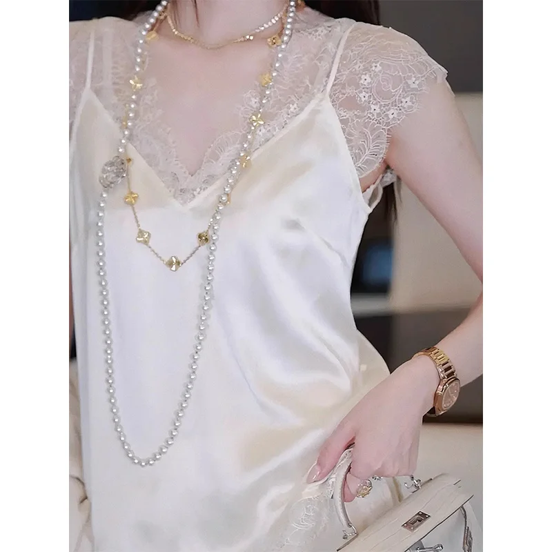 2025, neue Damen-Tanktop mit schwerer Stickerei, Spitze, Patchwork, Trägerweste, Design Sensation, Euro-Stil, Pendeln, reine Farbe, Sommer