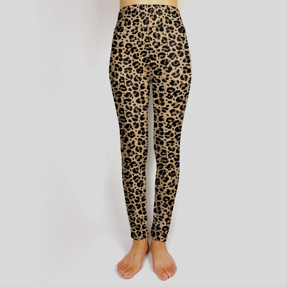 LETSFIND 2023 New High Waist Legging Brown Leopard Print Pockets Fitness Women Pants High Elastic Soft Inside Pockets Legging