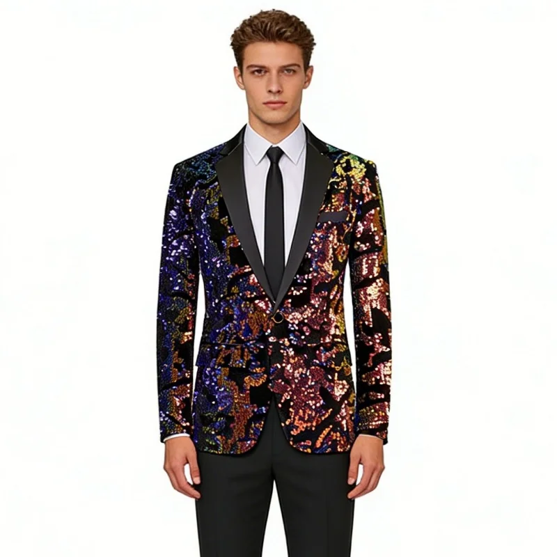 

Stylish Men's Velvet Shiny Sequin Formal Blazers Shawl Lapel Slim Fit Groom Wedding Banquet Suit Jacket Evening Celebrate Tuxedo
