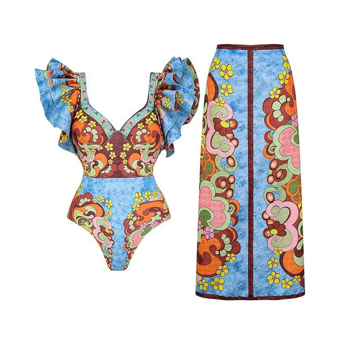 

2 шт., купальник с рюшами, женский сексуальный купальник с длинной юбкой, бикини с эффектом пуш-ап, бандо, бикини, женский купальный костюм, боди, пляжная одежда