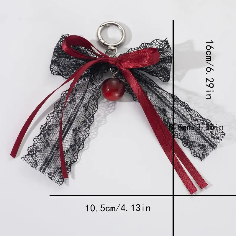 الدانتيل القوس المفاتيح الجوف الشريط الأحمر الكرز Y2k تصميم الأزياء سحر حساسة على ظهره مفتاح سلسلة هدية عيد الحب الملحقات #6