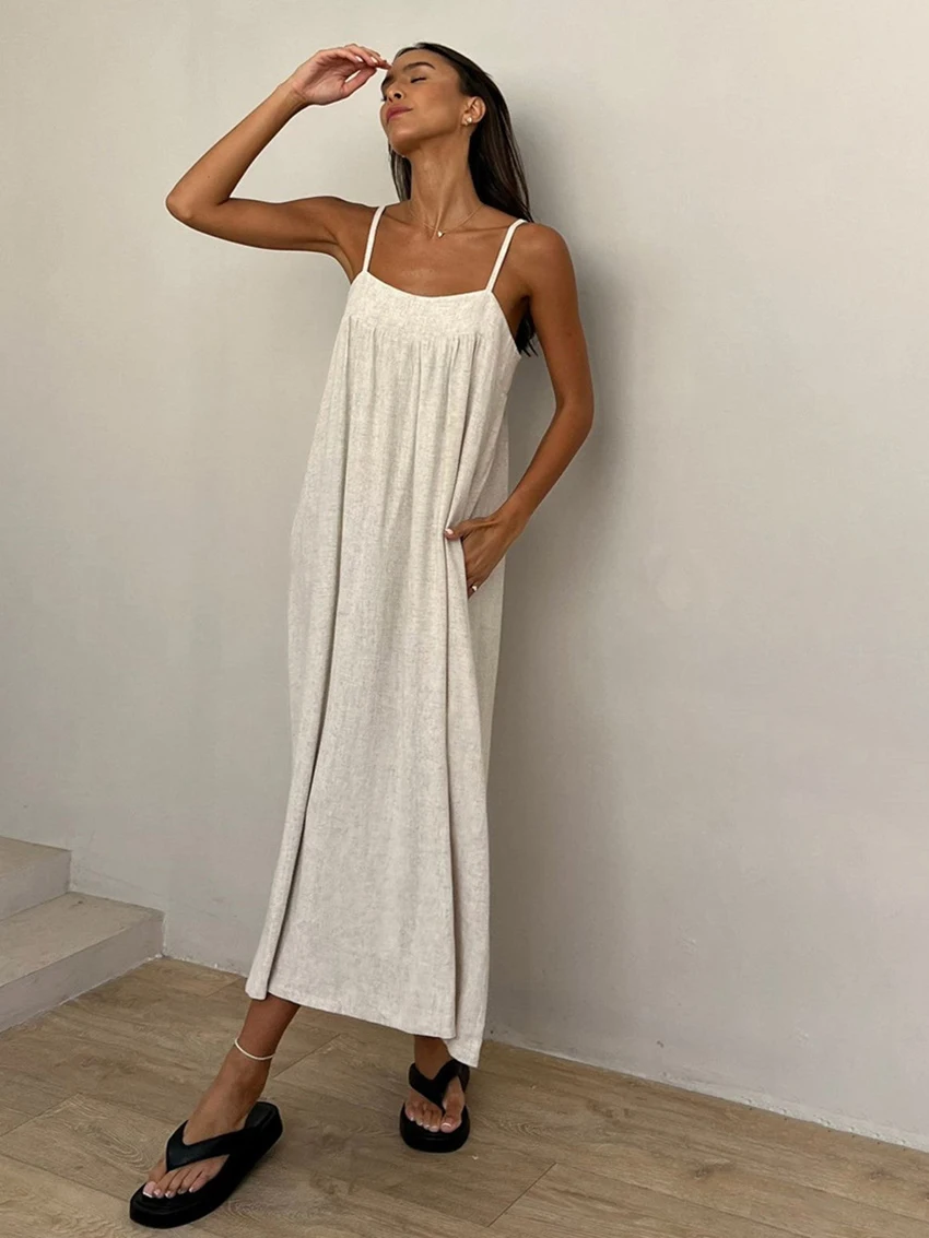 Marthaqiqi Fashion Ladies Sleepwear Sexy Spaghetti Strap Nightgowns Backless Nightwear Ankle-Length Dress Female Home Clothes