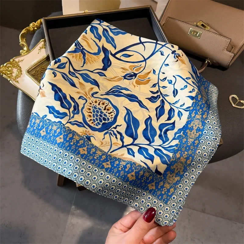 

New Satin Hair Scarf Women Handkerchief Print Female Head Bandana Small Neck Muffler Hijab Lady Girl 70*70cm Square Shawls