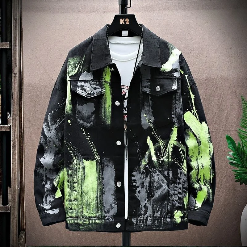 Punk Fashion Tiger Head Embroidered Denim Jacket Men 2023 Spring New High Street Black Coats Sequin Slim Fit Jean Jackets Men