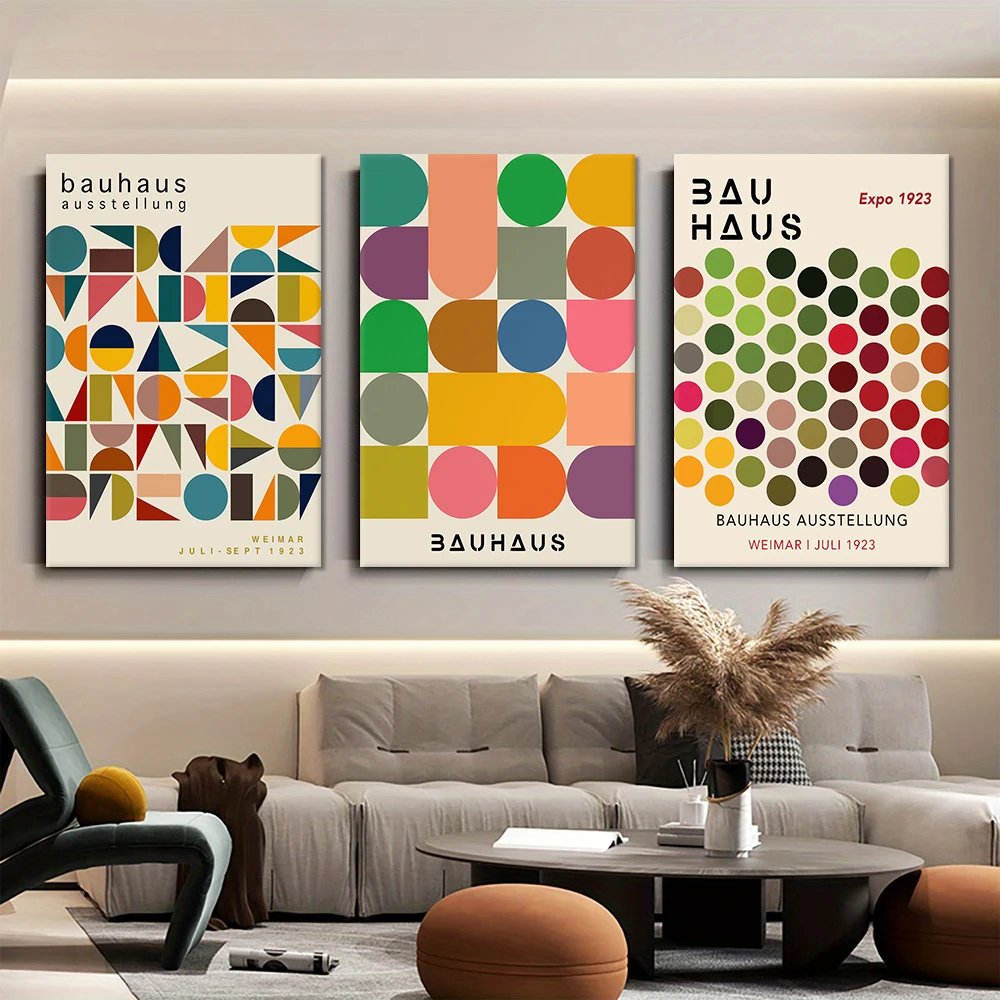 3 قطع من لوحات زخرفية قماشية لمعرض فايمار باوهاوس لعام 1923، أنماط تجريدية هندسية قديمة، ليفين على الطراز الحديث