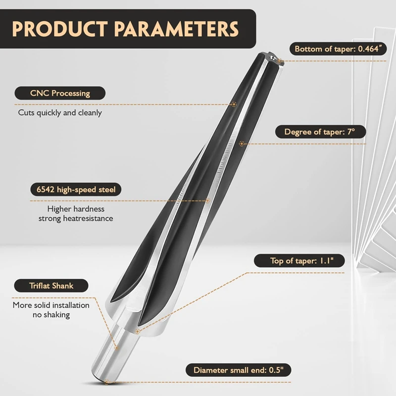 Escariador cónico de junta esférica, herramienta de alta velocidad, acero, fácil de instalar, 7 grados
