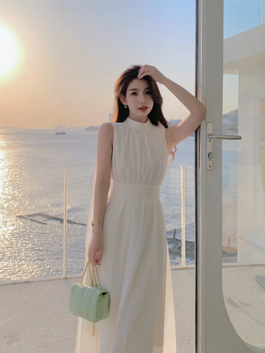 

Ele White Long Svel Women's Dr Island Song Lady's High Waist Gown Summer Faion Design Sensation Midi Dr